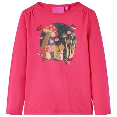 Kindershirt met lange mouwen eekhoornprint 140 felroze Kindershirt met lange mouwen eekhoornprint 140 felroze