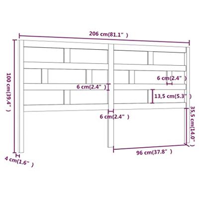 Hoofdbord 206x4x100 cm massief grenenhout zwart