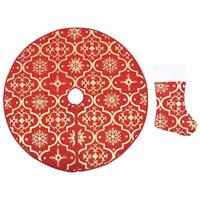 VidaXL Kerstboomrok luxe met sok 90 cm stof rood - thumbnail