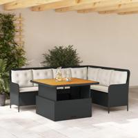 2-delige Loungeset met kussens poly rattan zwart - thumbnail