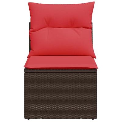 Tuinstoel zonder armleuning met kussens poly rattan bruin - thumbnail