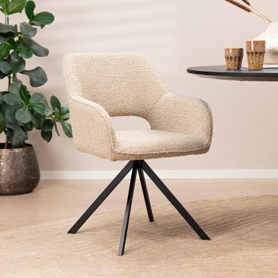 Eleonora Draaibare Eetkamerstoel 'Fabio' Bouclé, kleur Beige