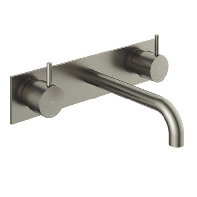 Hotbath Cobber afbouwdeel wastafelmengkraan met achterplaat en 18 cm uitloop geborsteld nikkel CB006TEXT18GN