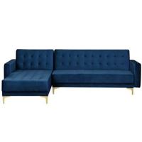 Beliani-ABERDEEN-Hoekslaapbank-Blauw-Rechterzijde-267 cm-Fluweel - thumbnail