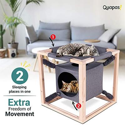 Quapas! kattenbed met hangmat catcube m 54x54x54 cm grijs Quapas! kattenbed met hangmat catcube m 54x54x54 cm grijs