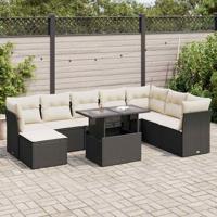 9-delige Loungeset met kussens poly rattan zwart - thumbnail