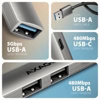 AXAGON HUE-STA USB-hub 4 poorten USB-C, USB-A 5 GBit/s Grijs - thumbnail