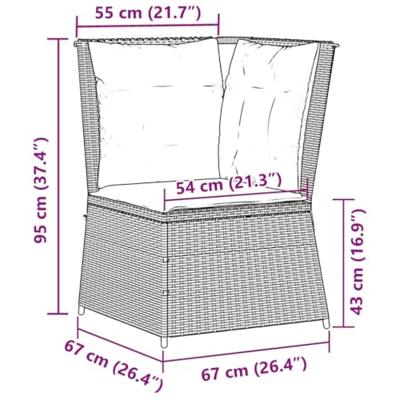 Tuinhoekbank met kussens poly rattan zwart - thumbnail