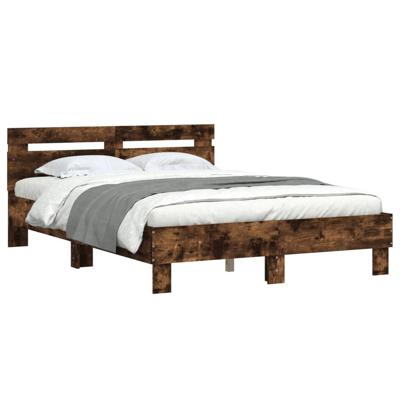 Bedframe met hoofdeinde bewerkt hout gerookt eiken 120x190 cm