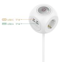 Hama stekkerdoos-kubus 3-voudig usb-c/a 17 w met schakelaar 1,4 m wit - thumbnail