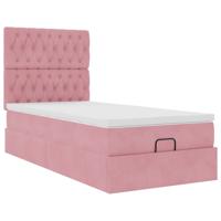 Ottoman bed met matrassen en LED's 100x200cm fluweel roze - thumbnail