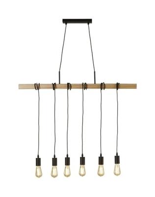 Searchlight 6-lichts hanglampWoody met hout - 95041-6BR