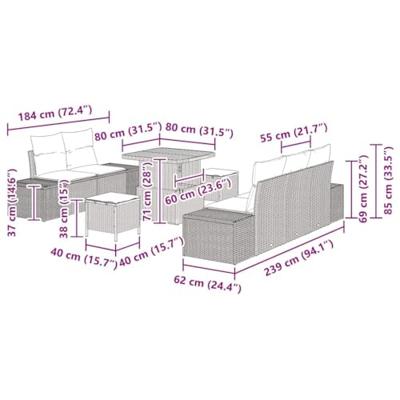Tuinbankenset met kussen 8 pcs Grijs poly rattan