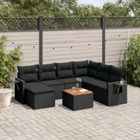 8-delige Loungeset met kussens poly rattan zwart - thumbnail