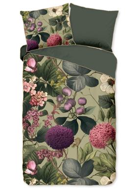Descanso Dekbedovertrek "bloemen & bladeren" - Groen - (140x200/220 cm) - Katoen Satijn