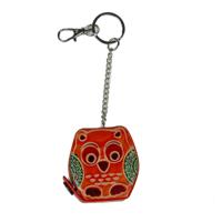 Leren Sleutelhanger Muntenportemonnee Uil Oranje - thumbnail