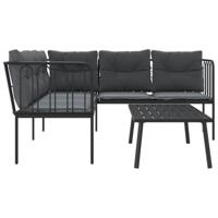 Loungeset met kussens staal en textileen zwart - thumbnail