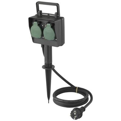 Sygonix SY-5231004 Buitenstopcontact 2-voudig Zwart, Standaard-groen (zijdemat) Aanraakbeveiliging