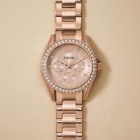 Fossil Dames Riley multifunctioneel Rosegoudkleurig roestvrijstalen horloge ES2811 - thumbnail