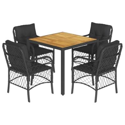 5-delige Tuinset met kussens poly rattan zwart