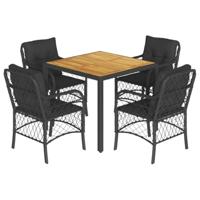 5-delige Tuinset met kussens poly rattan zwart - thumbnail