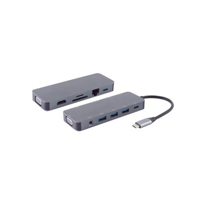 SHIVERPEAKS® Basic-S-USB-dock USB-C multiport dockingstation, 11-in-1, HDMI, VGA, PD, hub, SD, LAN, AUX