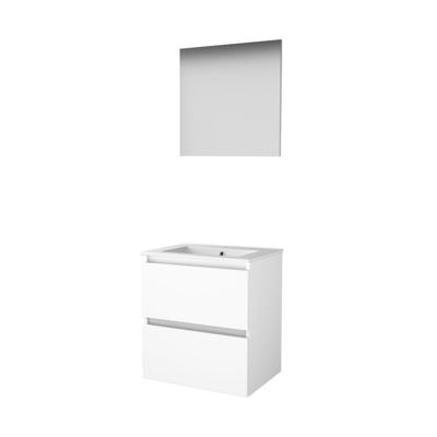 Basic-Line Basic 46 Badkamermeubelset - 60 x 46 cm - Greeploos - 2 Lades - Keramische Wastafel - 1 Kraangat - Spiegel - Ice White