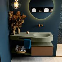 MONDIAZ RIVA 120cm badmeubel onderkast / planchet kleur Rust met 1 lade. Wastafel DULCET rechts 0 kraangaten kleur Army. - thumbnail