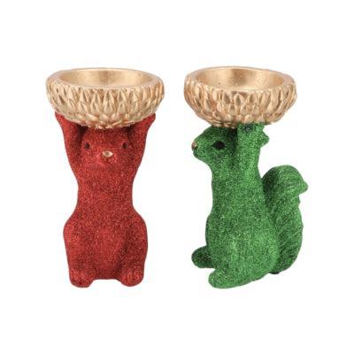 Daan Kromhout Schaal jingle eekhoorn rood/groen 17 cm 2 assorti | 8 stuks
