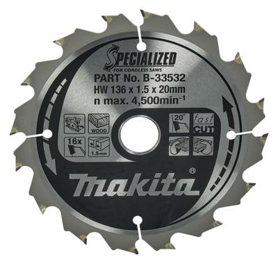 Makita Cirkelzaagblad voor Hout | Specialized | Ø 136mm Asgat 20mm 16T - B-33532 Makita Cirkelzaagblad voor Hout | Specialized | Ø 136mm Asgat 20mm 16T - B-33532