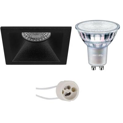 GU10 Inbouwspot Set - Mat Zwart - Inbouw Vierkant - Verdiept - Philips - MASTER 927 36D VLE - DimTone Dimbaar - Pragmi Pollon Pro - 4.9W - Warm Wit 2200K-2700K - 82mm