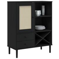 Hoge kast SENJA 90x40x112 cm rattan look grenenhout zwart - thumbnail