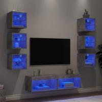 8-delige Tv-wandmeubelset met LED bewerkt hout betongrijs - thumbnail