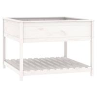 VidaXL Plantenbak met schap 111,5x111,5x81 cm massief grenenhout wit - thumbnail