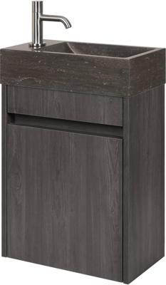 Saqu Florence voorgemonteerd fonteinmeubel in gebrand zwart met hardstenen fontein links