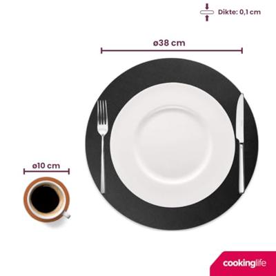 Cookinglife 6 Placemats + 6 Onderzetters - Dubbelzijdig - Rond - Vegan leer - Zwart / Cognac