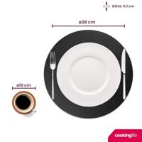 Cookinglife 6 Placemats + 6 Onderzetters - Dubbelzijdig - Rond - Vegan leer - Zwart / Cognac - thumbnail