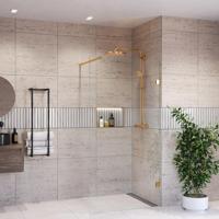 Inloopdouche BWS Portos Geborsteld Messing Goud 80x200 cm Helder Glas 8 mm Nano Coating - thumbnail