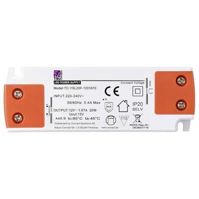 TRU COMPONENTS TC-YSL20F-1201670 LED-transformator Constante spanning 20 W 1.67 A 12 V/DC Geschikt voor meubels, Overspanning, Montage op ontvlambare