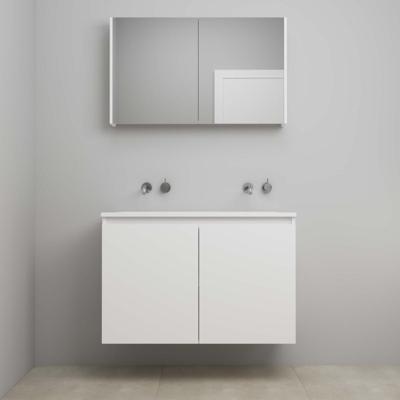 On-Line Badkamermeubelset - 100 cm - Voorgemonteerd - Greeploos 2 Deuren - Acryl Wastafel - zonder Kraangat - Spiegelkast - Mat Wit