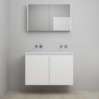 On-Line Badkamermeubelset - 100 cm - Voorgemonteerd - Greeploos 2 Deuren - Acryl Wastafel - zonder Kraangat - Spiegelkast - Mat Wit - thumbnail