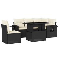6-delige Loungeset met kussens poly rattan zwart - thumbnail