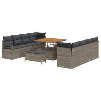 Tuinbankenset met kussen 11 pcs Grijs poly rattan - thumbnail