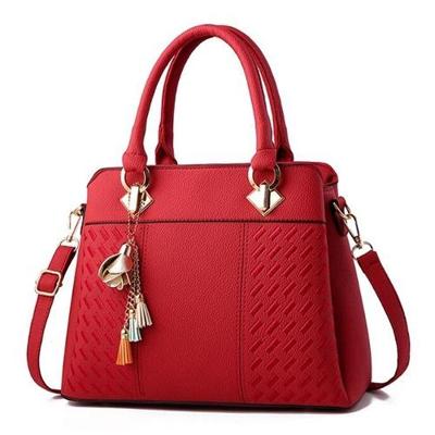 Mode vrouwen kwast PU lederen borduurwerk Cross Body Tas schoudertas eenvoudige stijl hand tassen (wijn rood)