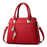 Mode vrouwen kwast PU lederen borduurwerk Cross Body Tas schoudertas eenvoudige stijl hand tassen (wijn rood) - thumbnail