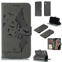 Feather patroon Litchi textuur horizontale Flip lederen draagtas met portemonnee & houder & kaartsleuven voor iPhone XR (grijs) - thumbnail