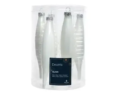 6 kerstpegels winterwit glans-mat KSD - Ksd