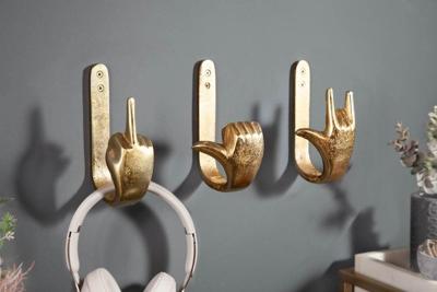 Extravagante kapstokken FINGERS goud set van 3 wandkapstokken - 40917