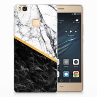 Huawei P9 Lite TPU Siliconen Hoesje Marmer Wit Zwart - Origineel Cadeau Man - thumbnail