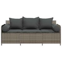 Tuinbank 3-zits met kussens poly rattan grijs - thumbnail